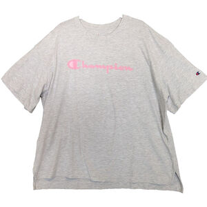 Champion Shirt‎ Womens XL Gray Spell Out Casual Tee Comfort Sporty Athletic Top